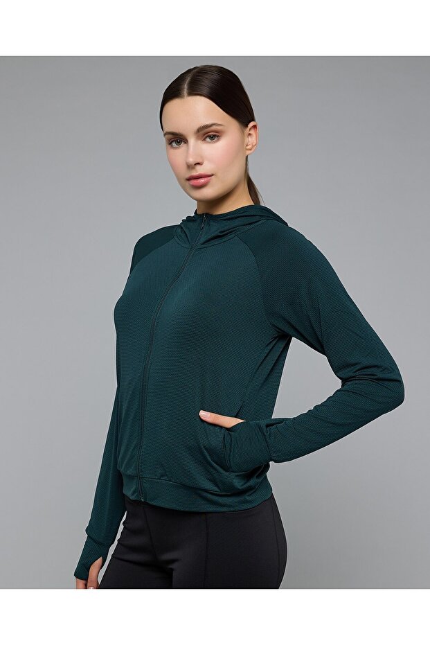 جاكيت رياضي بغطاء رأس رأس وسحاب إغلاق - 3