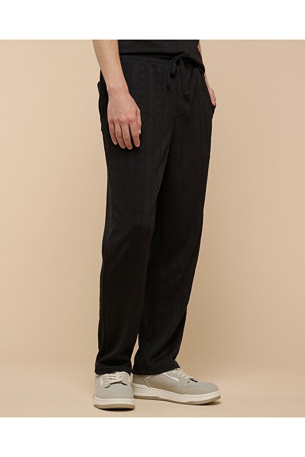 بنطال بنقشة ذاتية مع خصر برباط - 3