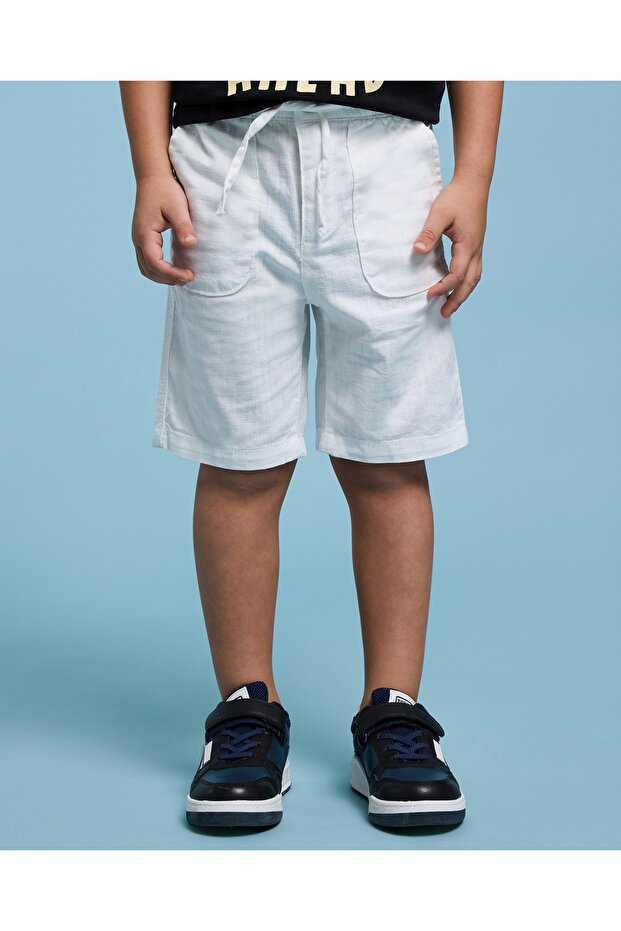 Boy's Ivory Solid Shorts With Drawstring Waist - 1