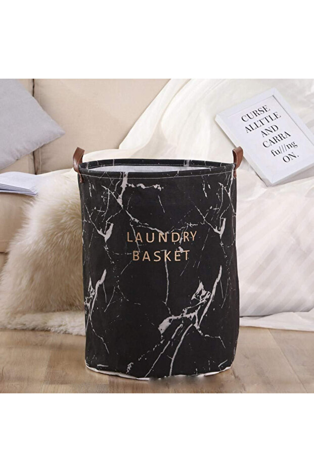 سلة تخزين الغسيل المطبوعة باللون الأسود - 2