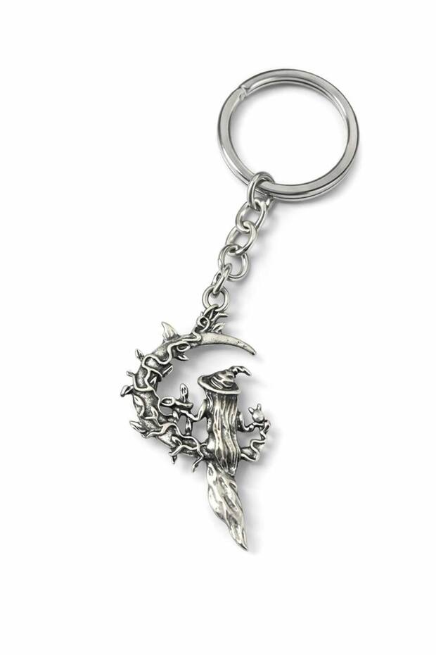 Silver Color Unisex Keychain with Fairy Figure on the Moon