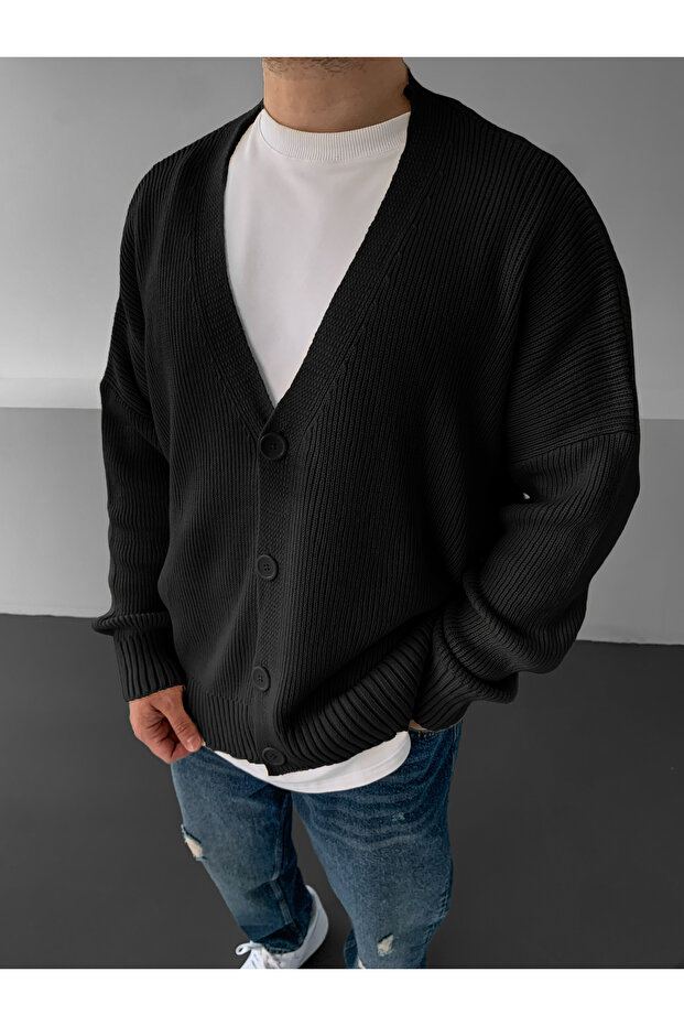 Düğmeli Premium Oversize Triko Örme Hırka