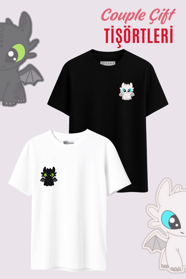Toothless Cute Printed Pair T-Shirt Set Oversized Cotton Couple T-Shirt