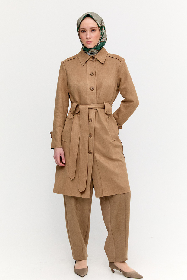 Kuşaklı Süet Görünümlü Kap - 2