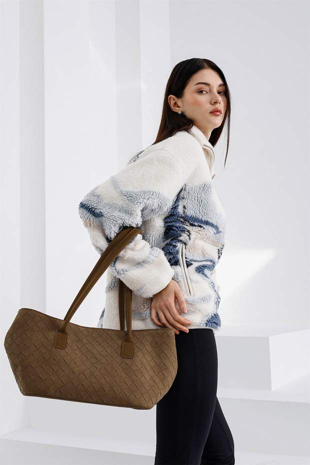 Veneta Suede Shopper Shoulder Bag Brown