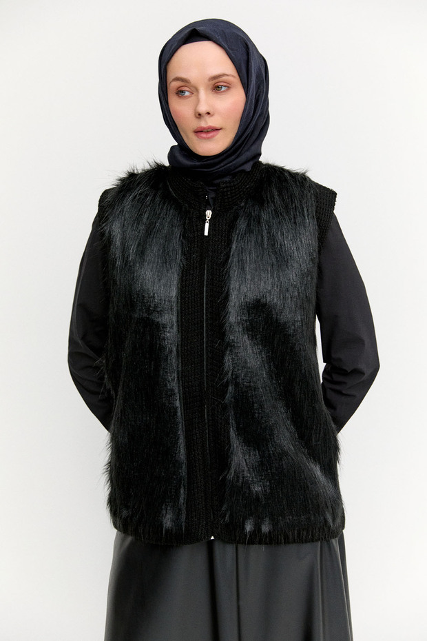 Suni Kürklü Örme Yelek - 2