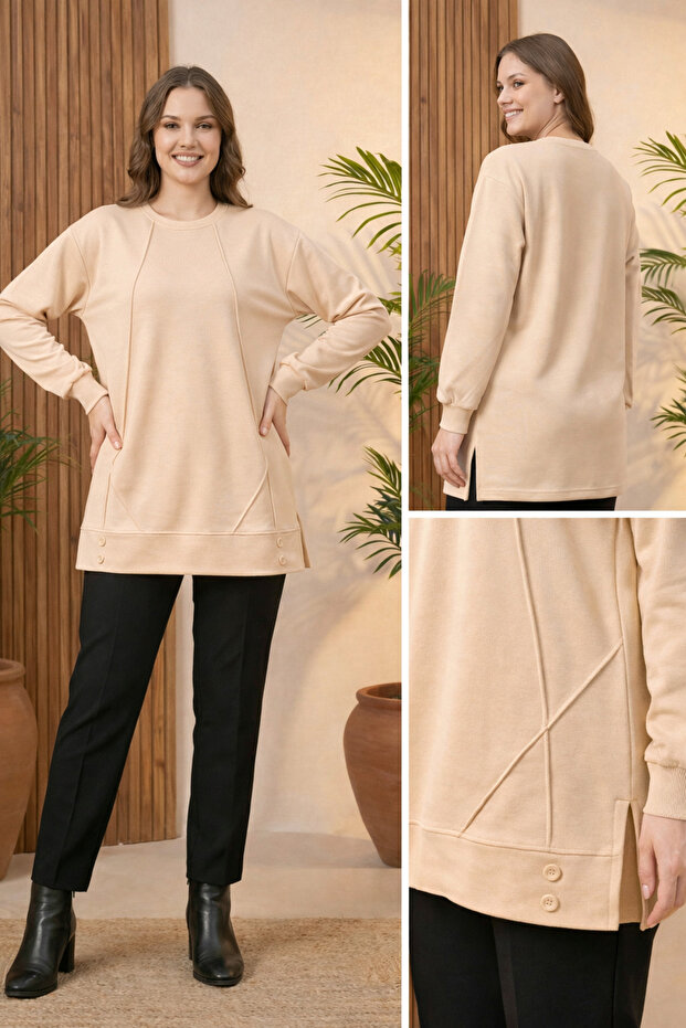 Women's Light Beige Buttoned Tunic