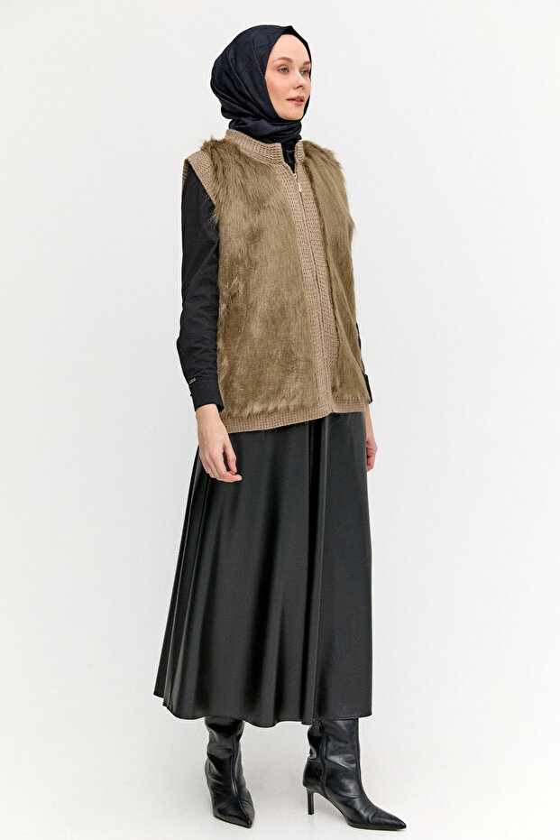 Suni Kürklü Örme Yelek - 1