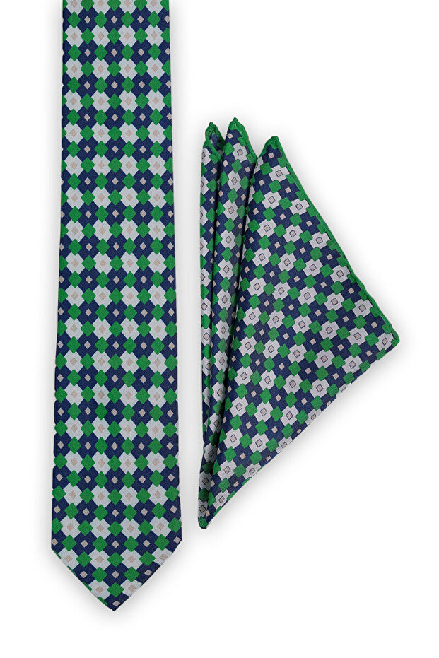 Green Patterned Silk Tie Set - 2