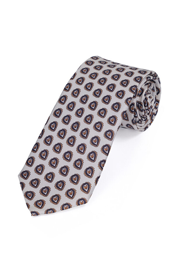 طقم ربطة عنق حريرية منقوشة بلون الكريم - 3