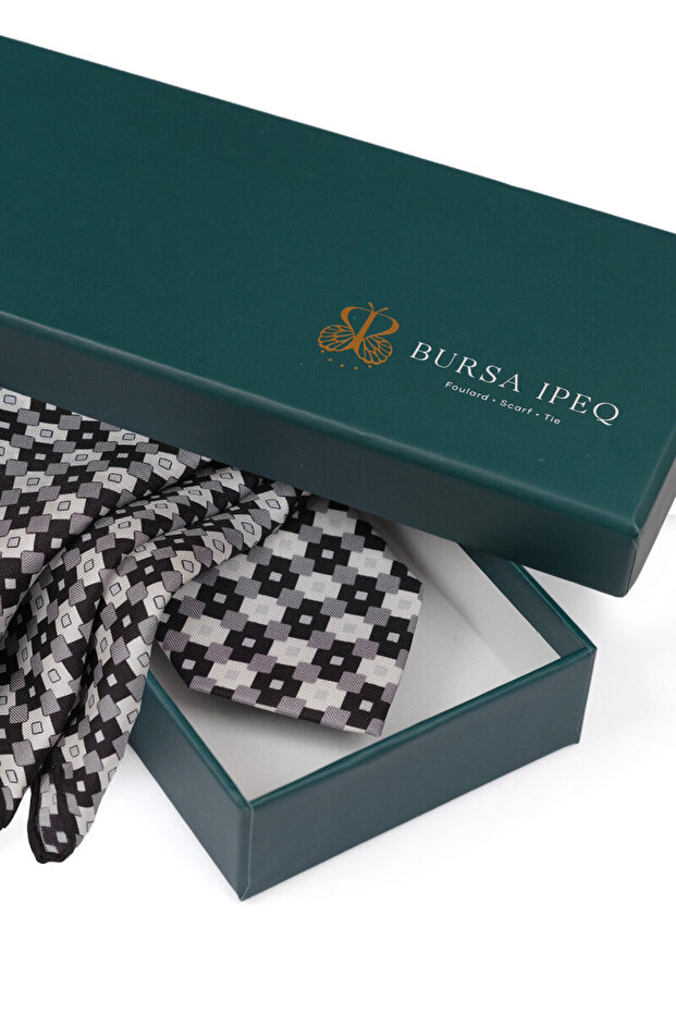 مجموعة ربطة عنق حريرية منقوشة باللون الرمادي - 4