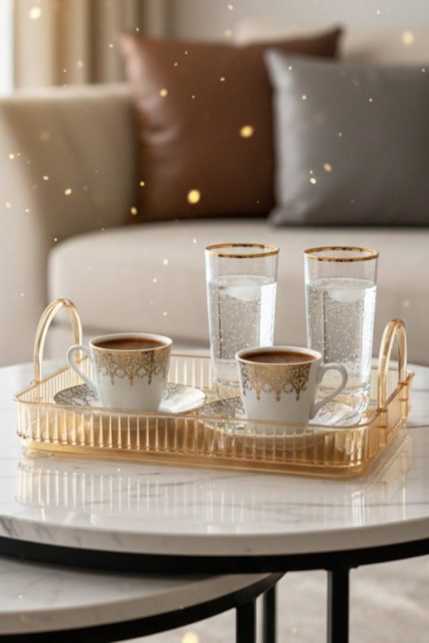 صينية مستطيلة من البولي كربونات بتصميم عتيق للتقديم والعرض، صينية مستطيلة صفراء - 4