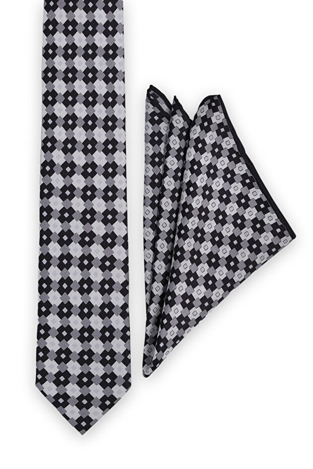 مجموعة ربطة عنق حريرية منقوشة باللون الرمادي - 2