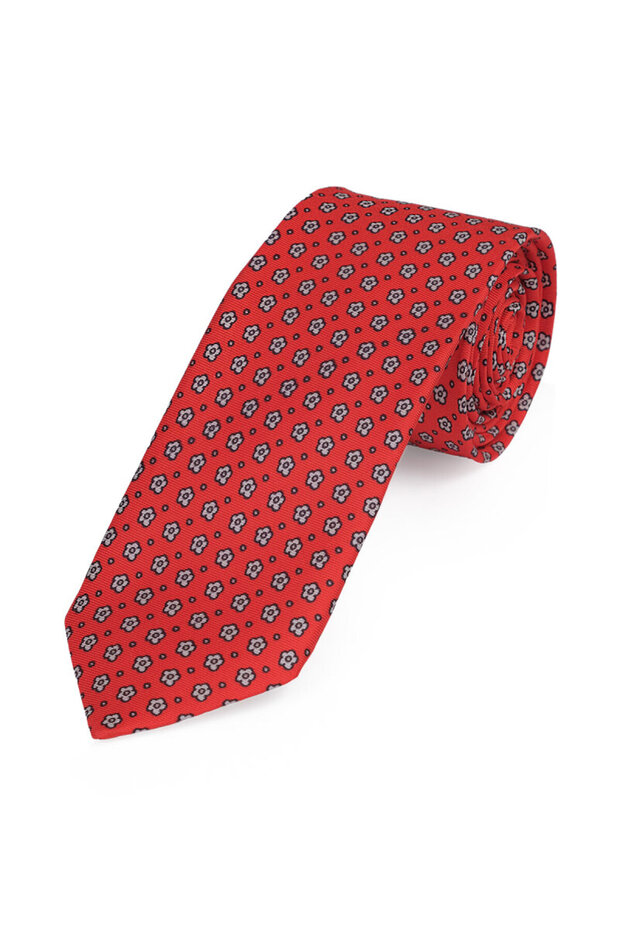 Red Patterned Silk Tie Set - 3