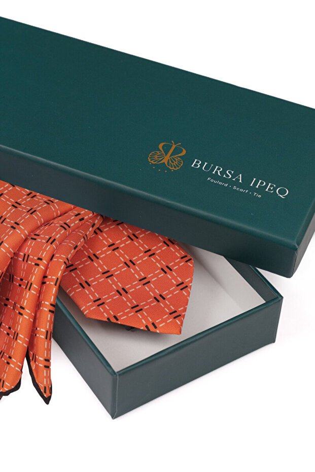 مجموعة ربطة عنق حريرية منقوشة باللون البرتقالي - 4