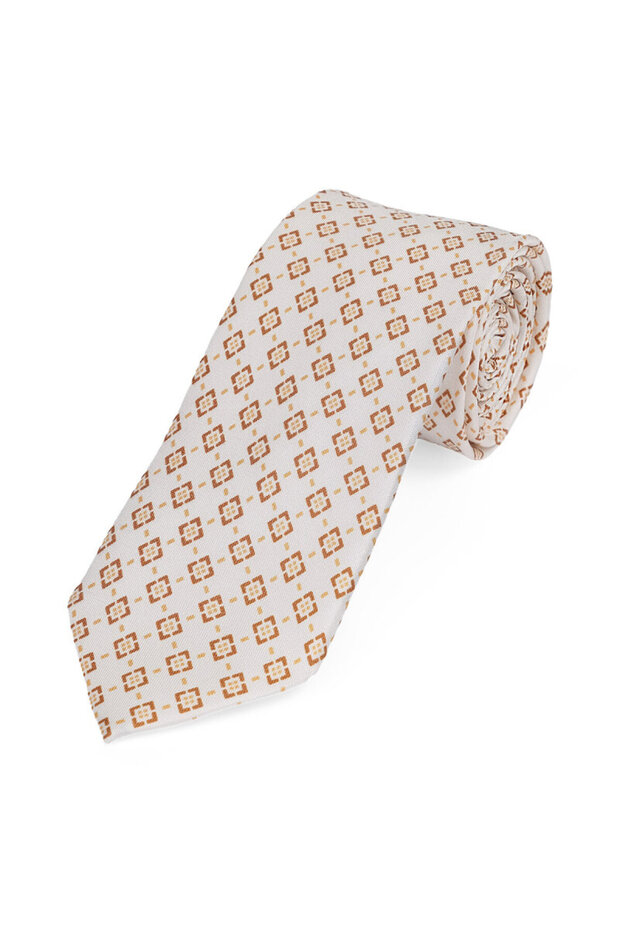 Ecru Patterned Silk Tie Set - 3