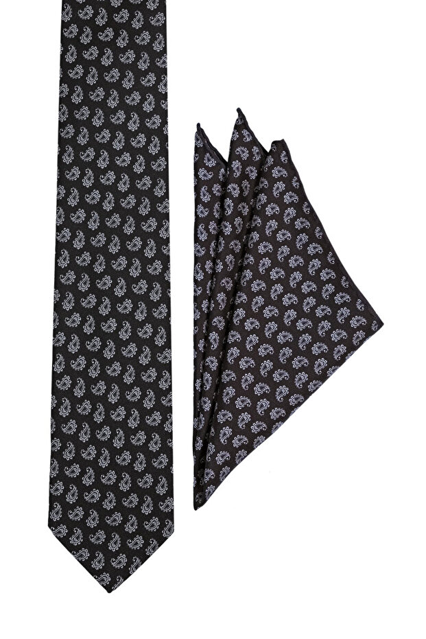 مجموعة ربطة عنق حريرية منقوشة باللون الأسود - 2