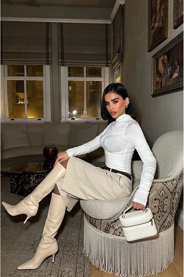 Drawstring Transparent High Neck Blouse