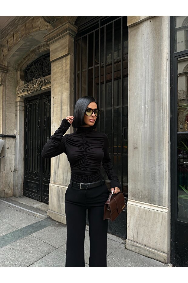 Drawstring Transparent High Neck Blouse - 3