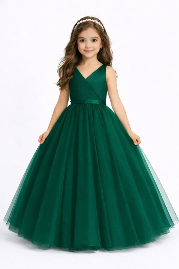 Girl's Emerald Green Wrap Graduation Birthday Dress