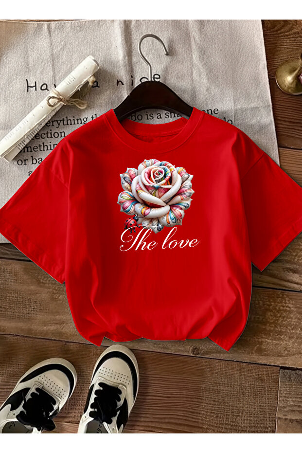Women's the Love Printed Printed Round Neck Red T-Shirt