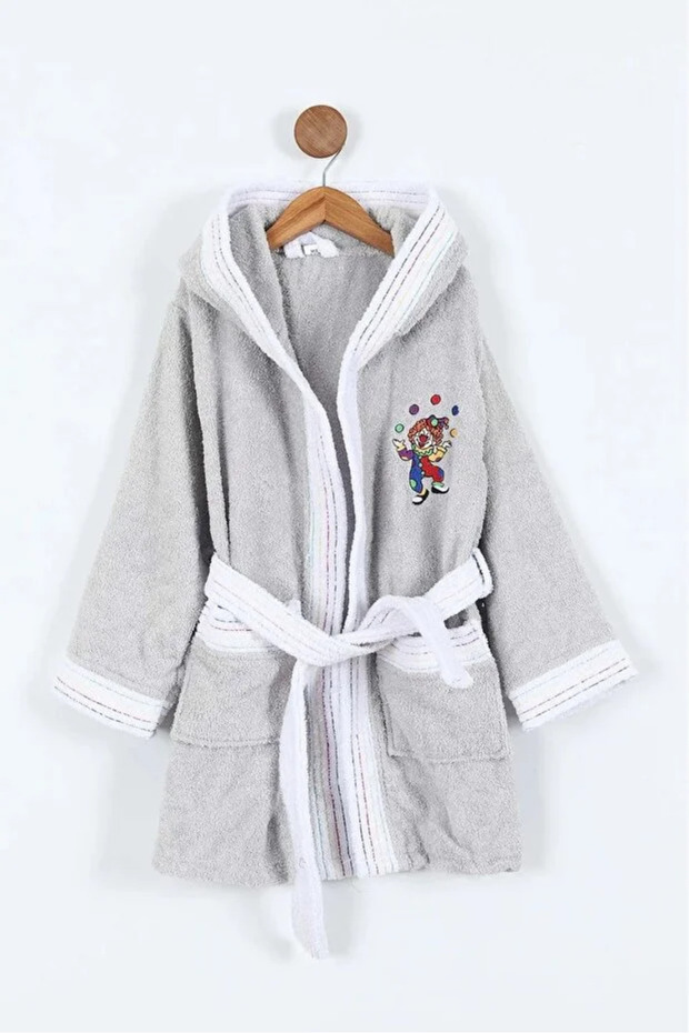 Clown Embroidered Hooded Children's Bathrobe - 100% Cotton - Original Boxed