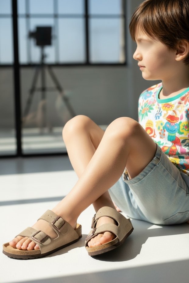 Children's Anatomical Natural Cork Sole Genuine Leather Arch Supported Suede Slippers