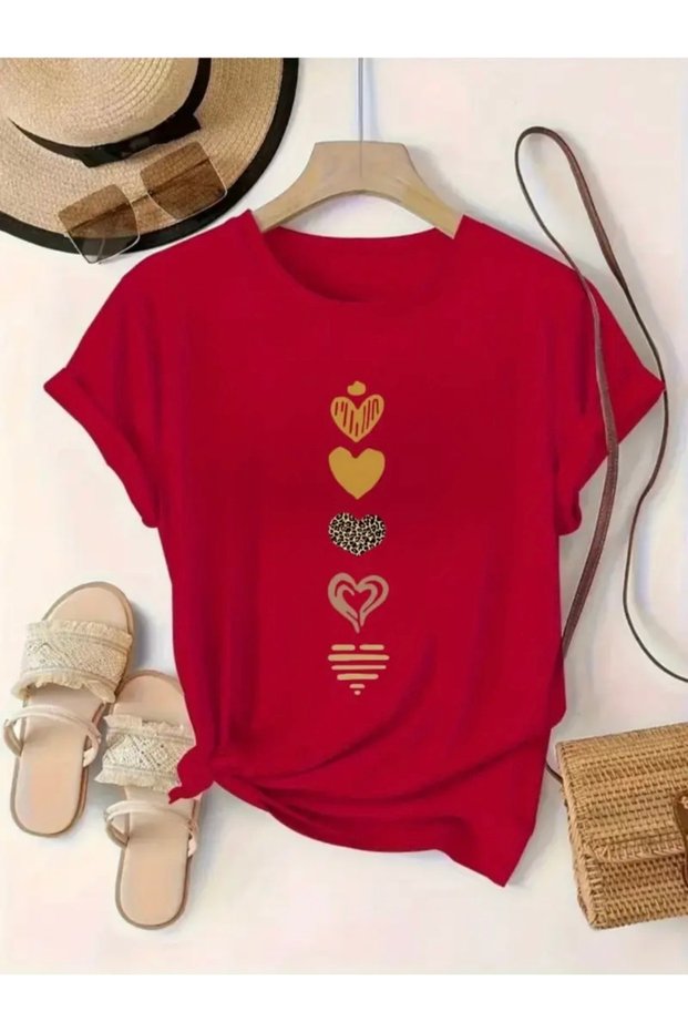 Crowned Heart Printed Women's Oversize Circular Neck T-Shirt