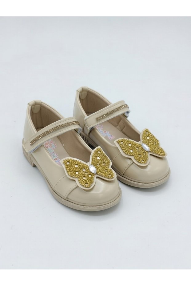 Stone Butterfly Detailed Girls' Ballerina Shoes Shiny Patent Leather Princess Model