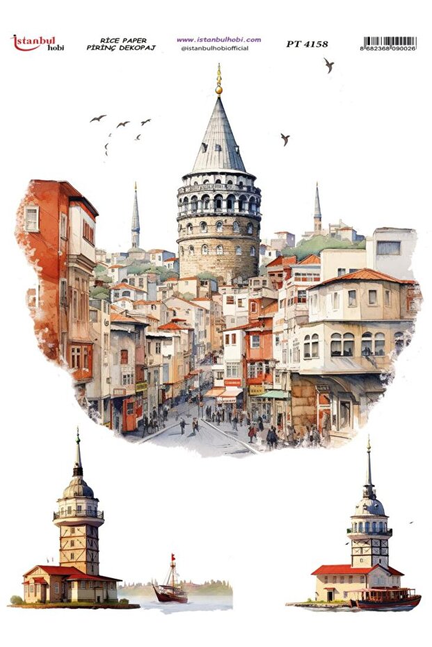 Brass Decopage Paper 30X42Cm Pt-4158 Galata Tower Maiden's Tower