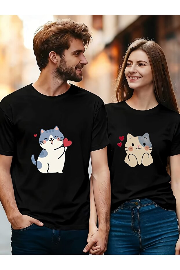 Double Matching Set 1 Men's Model Valentine's Day Printed Relaxed Fit T-shirt