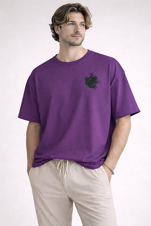 Frog Printed Cotton Relaxed Fit Round Neck Unisex T-Shirt