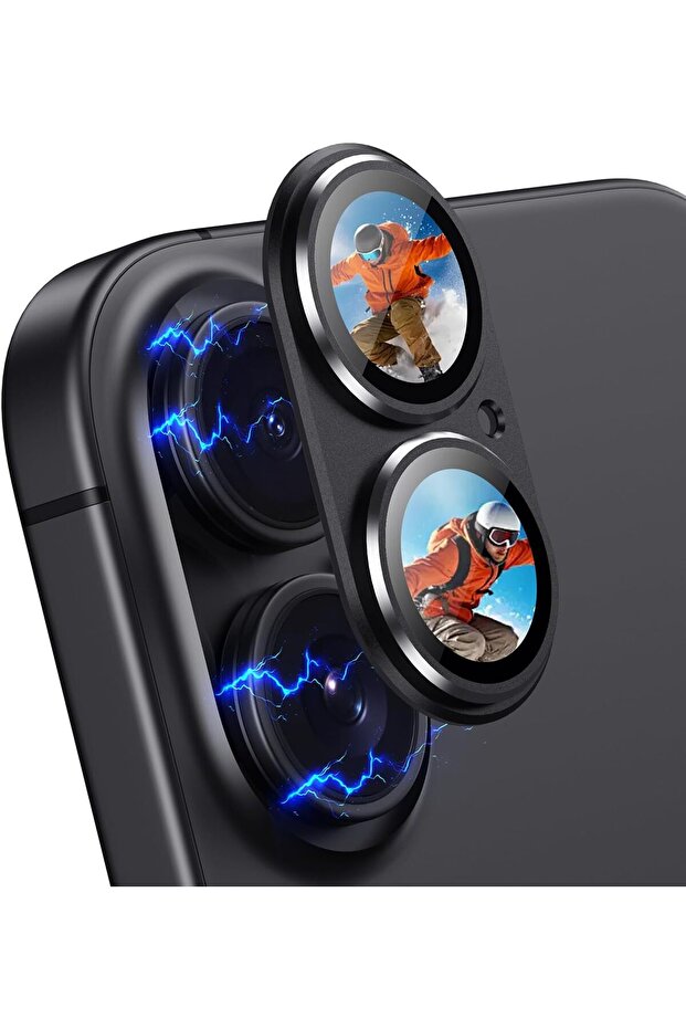 متوافق مع iPhone 17 / 16 / 16 Plus - واقي كاميرا لاصق معدني بتغطية كاملة مقاوم للصدمات