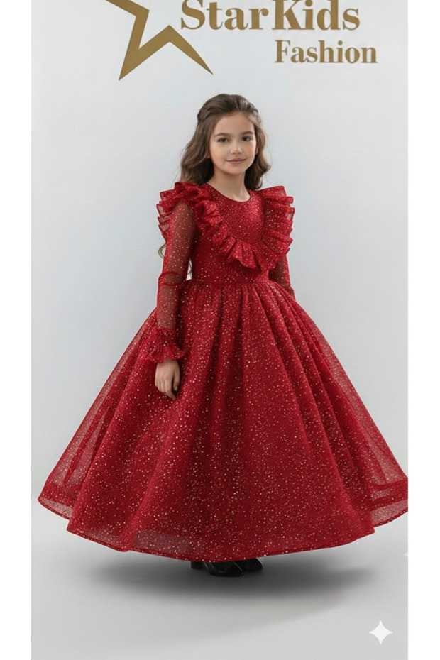 Girls' Red Princess Dress, Girls' Graduation Dress, Birthday Dress
