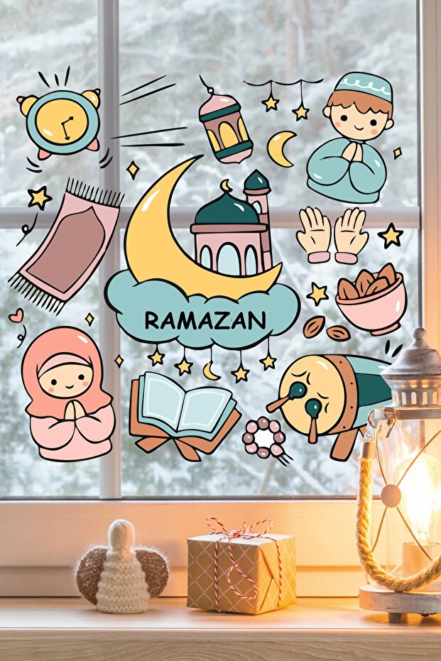 Ramadan Themed Glass Wall Sticker Set - 50X50 cm Self-Adhesive Special Cut Sticker Set