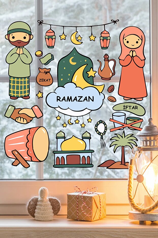 Ramadan Themed Glass Wall Sticker Set - 50X50 cm Self-Adhesive Special Cut Sticker Set