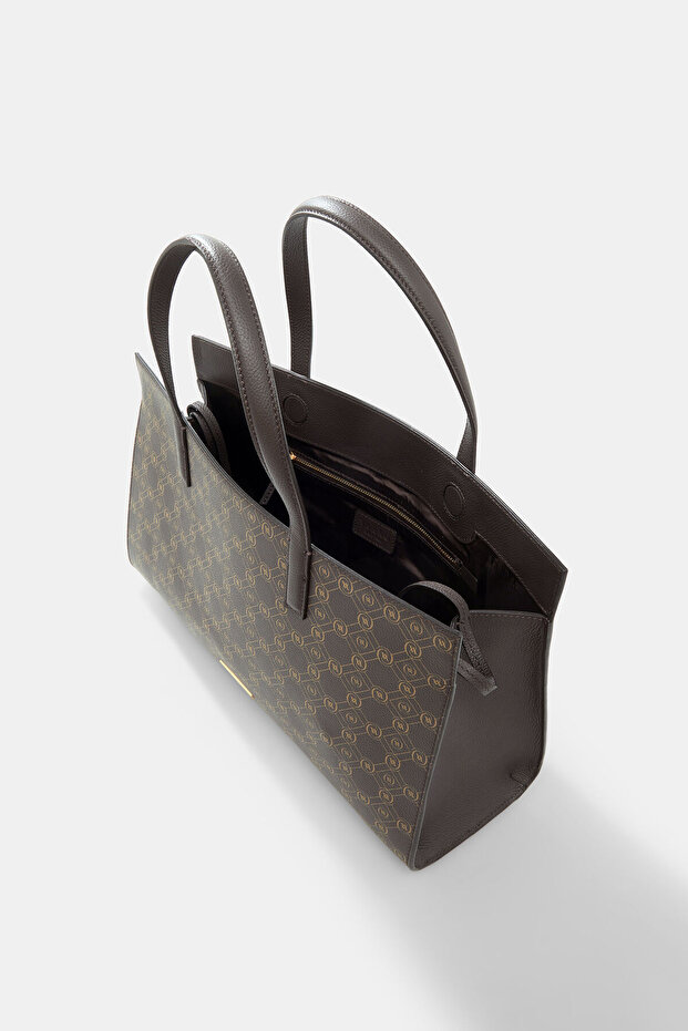 KAHVE MONOGRAM DERİ ÇANTA - 6