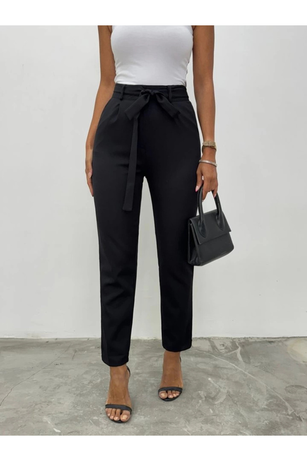 بنطلون الكاحل بحزام - أسود - 2