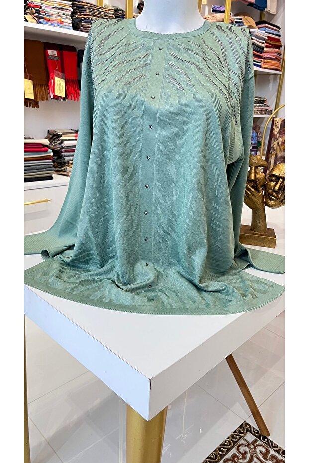 Çelik Örme merserize taş detaylı Bluz - 4