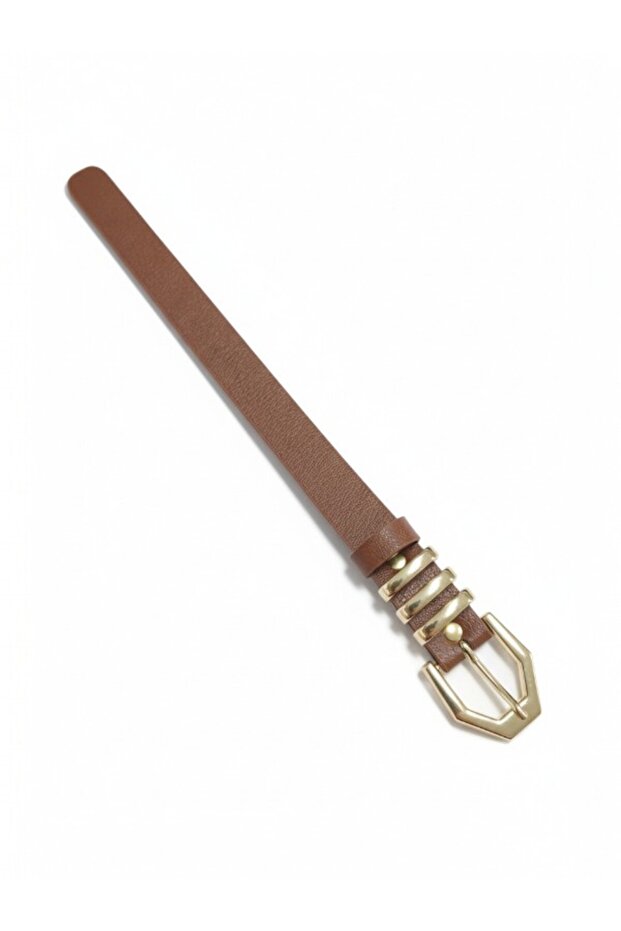 Women's Belt Three Bridge Detail Gold Buckle 2.3 cm