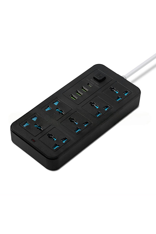 AC Outlets 3 USB Ports One Touch Socket Surge Protector Power Strip Multiple Switch - 3