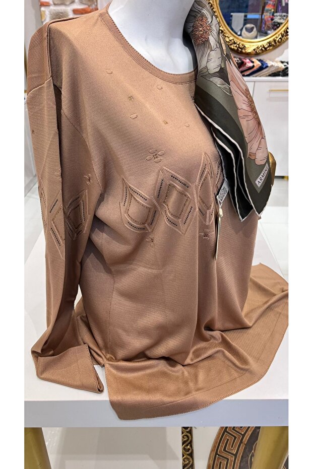 Çelik Örme Merserize Taş Detaylı Bluz - 4