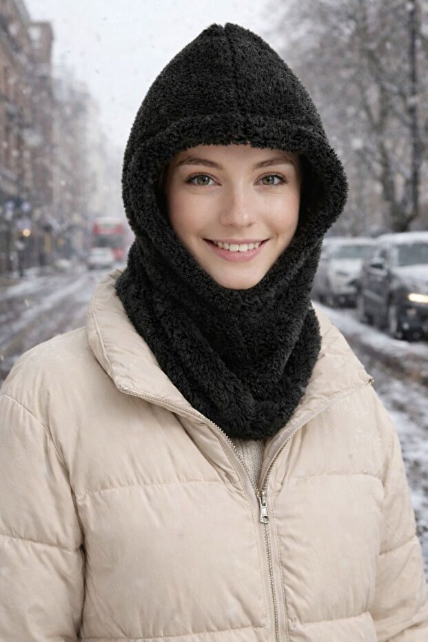 Black Plush Premium Quality Balaclava Women's Beanie Hat