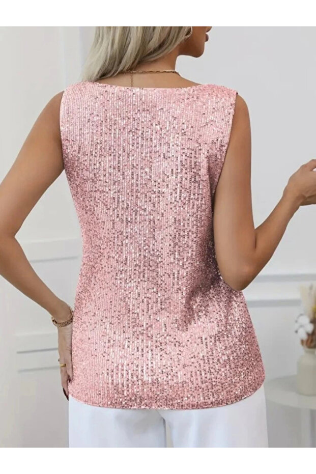 Sequined zero sleeve blouse - salmon - 5