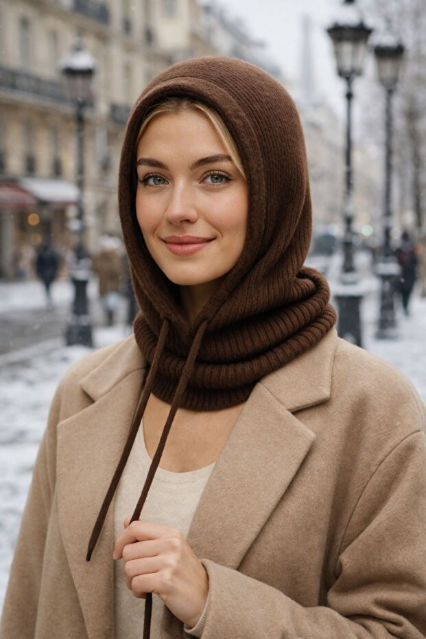Kahve Triko Premium Quality Balaclava Women's Beanie Hat