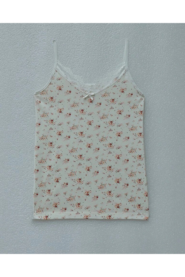 Lace Patterned Tank Top with Rope Straps - Cream - 1