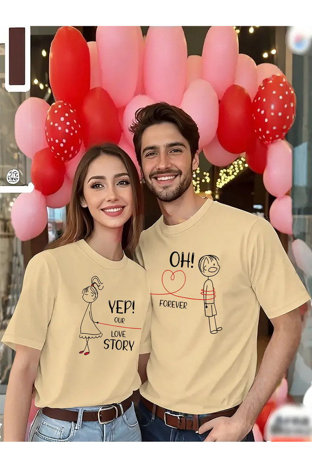 Unisex Couple Combination 1 Piece Men's Model Valentine's Day Printed Comfortable Fit T-Shirt