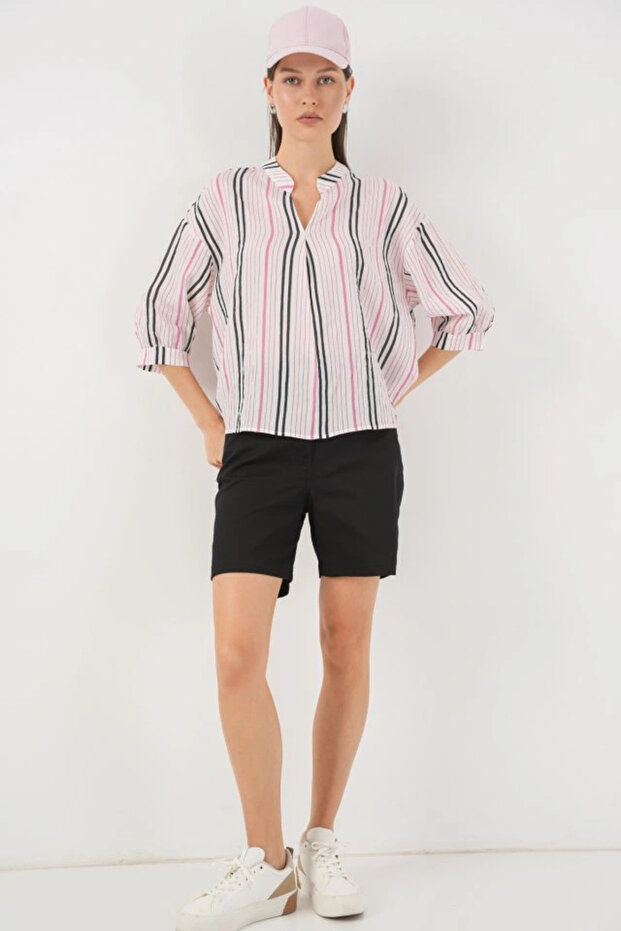 قصة فضفاضة بلوزة مخططة 967 - وردي - 2