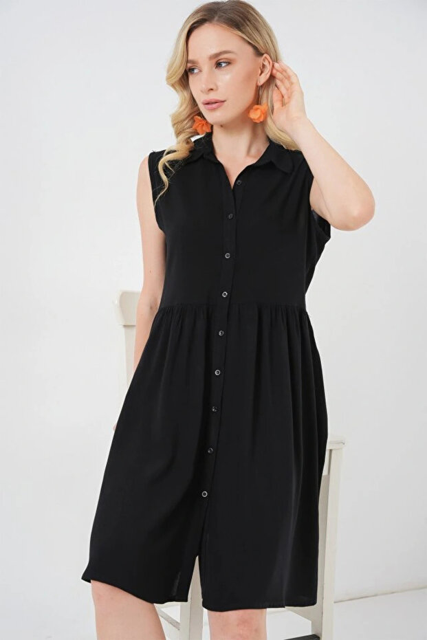 فستان ميدي بدون أكمام 2563 - أسود - 2