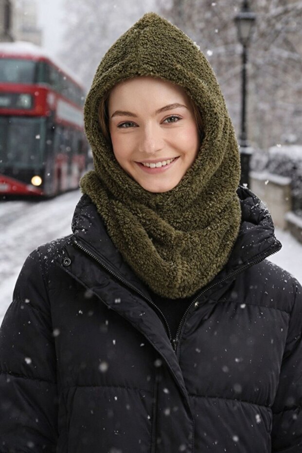 Khaki Plush Premium Quality Balaclava Women's Beanie Hat